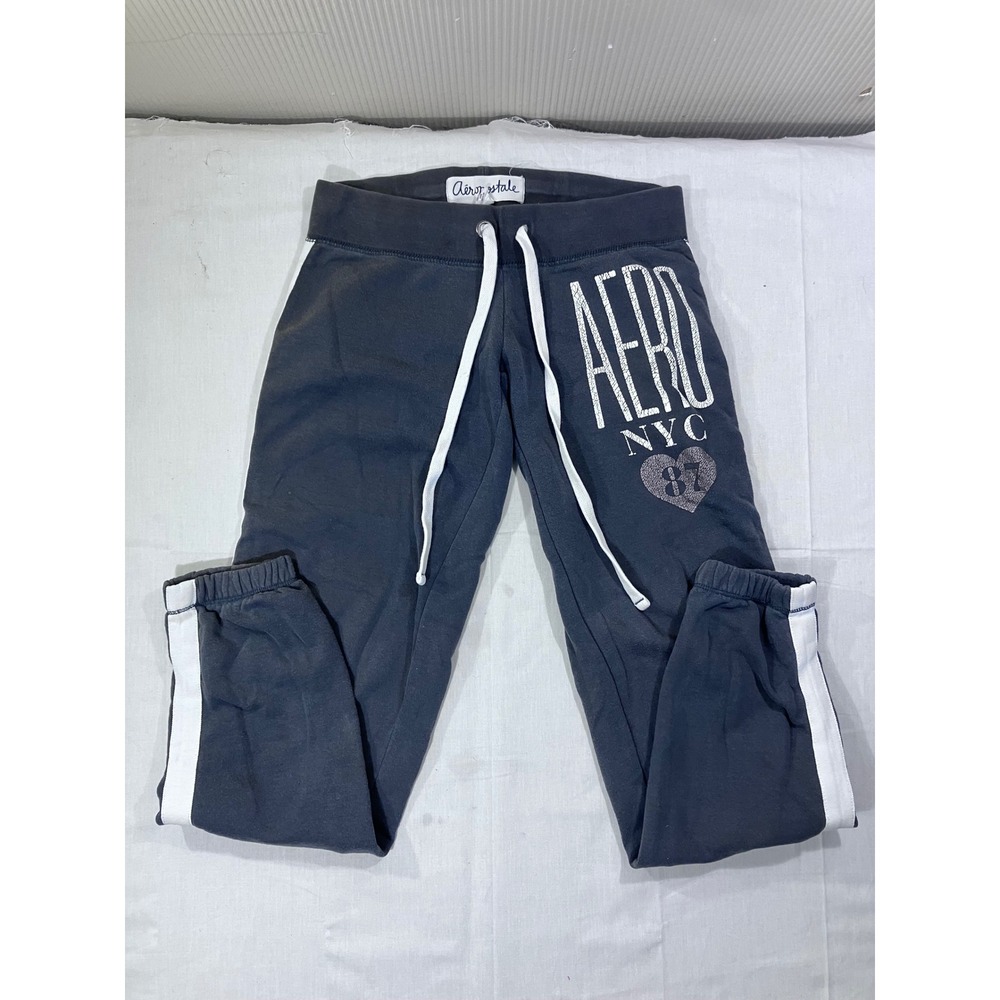 Aeropostale Aero NYC Heart Graphic Sweatpants Womens XS Charcoal Grey Joggers